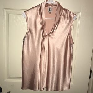 Anne Klein silk blazer shirt soft pink in color